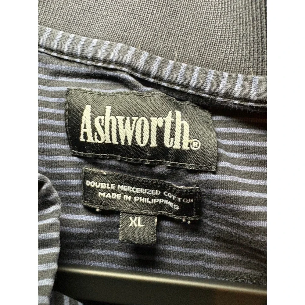 Ashworth Black Double Mercerized Cotton‎ Striped Polo Size XL